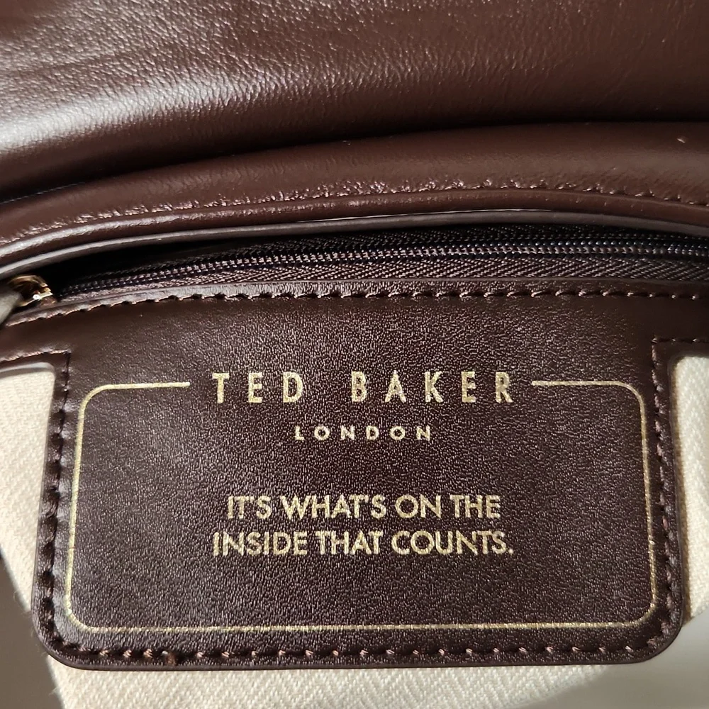 NEW! Ted Baker London Poppy Sheep Grain Leather Mini Satchel Brown w/Gold